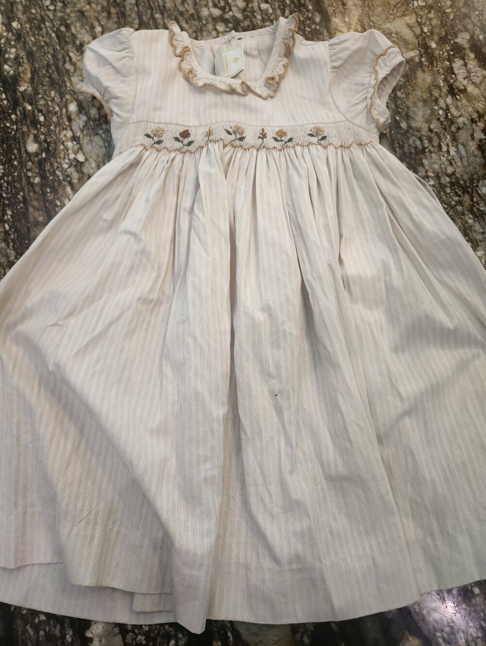 Toddler Pink-Cream Smocked Floral Party Dress